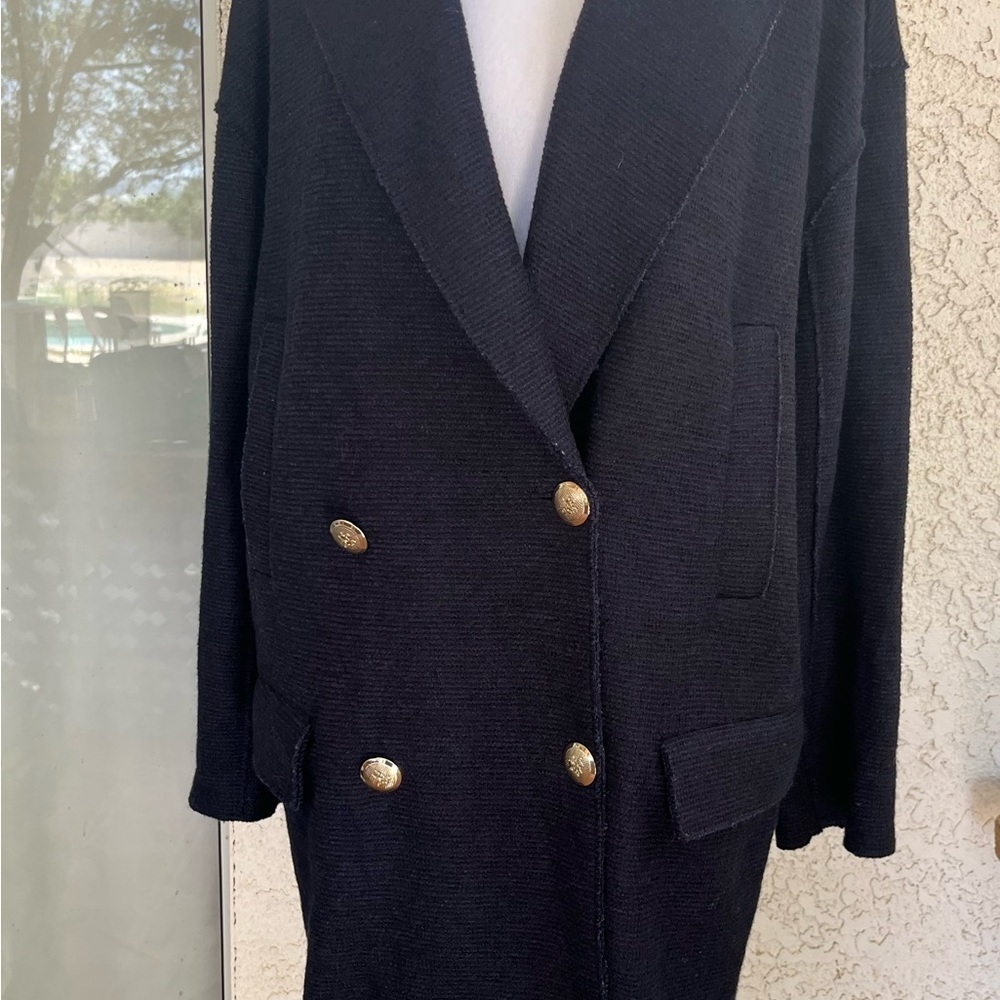 ZARA Men’s Navy blue Textured coat Fabric size S